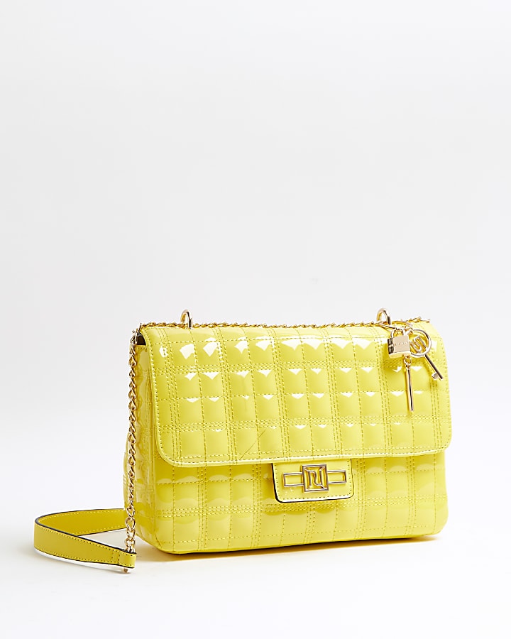 Yellow patent quilted shoulder bag