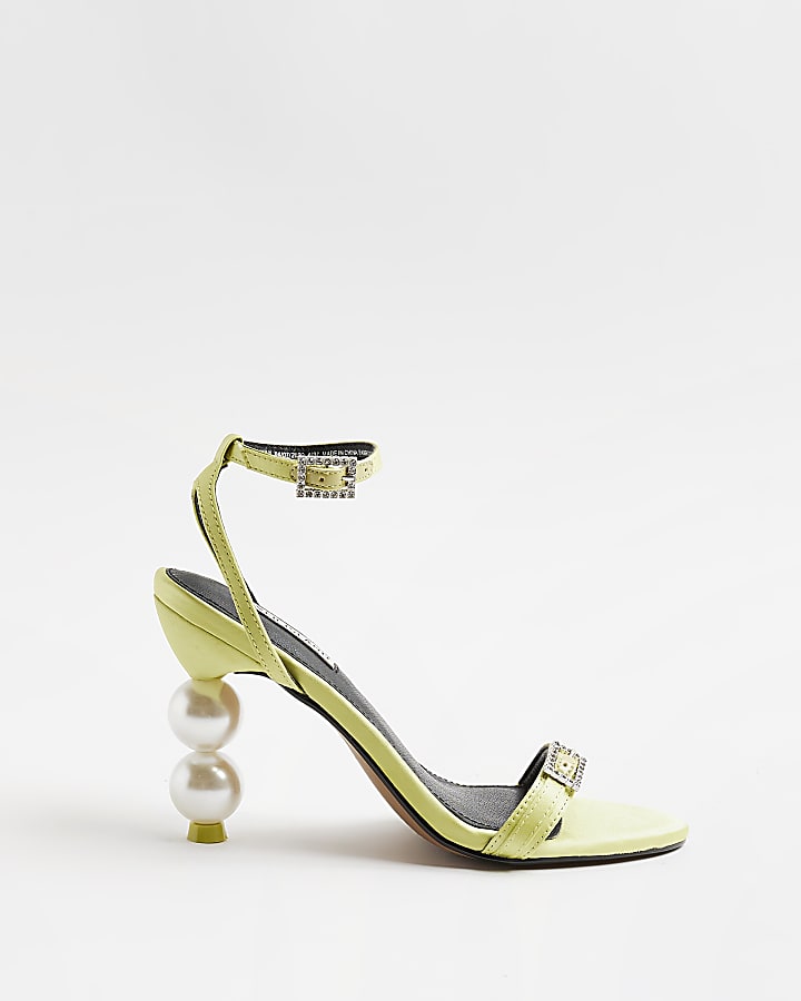 Yellow pearl detail heeled sandals