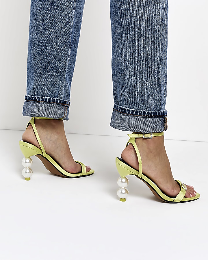 Yellow pearl detail heeled sandals