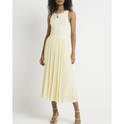 Yellow pleated midi skirt River Island