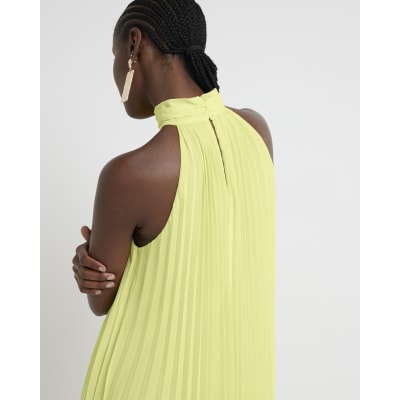 Yellow plisse halter neck shift maxi dress River Island