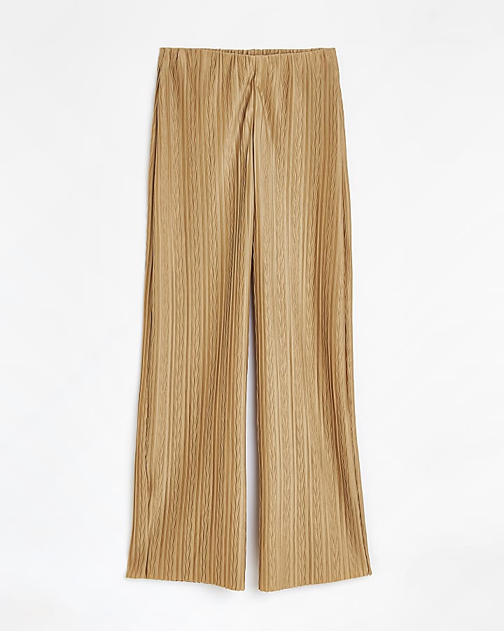 Yellow plisse wide leg trousers