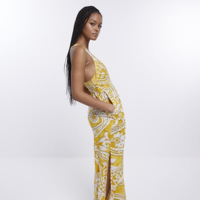 Yellow plunge beach jumpsuit River Island