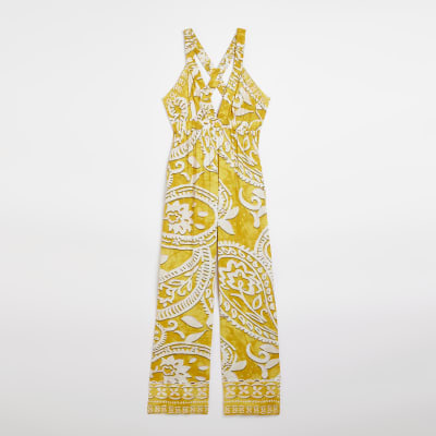 Yellow plunge beach jumpsuit River Island