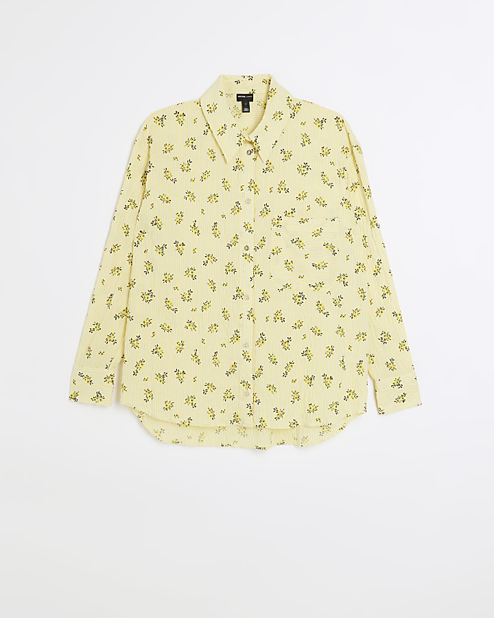 Yellow poplin stripe floral shirt