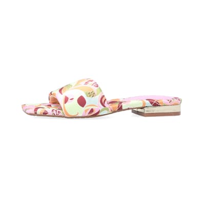 360 degree animation of product Yellow print satin padded sandals frame-2