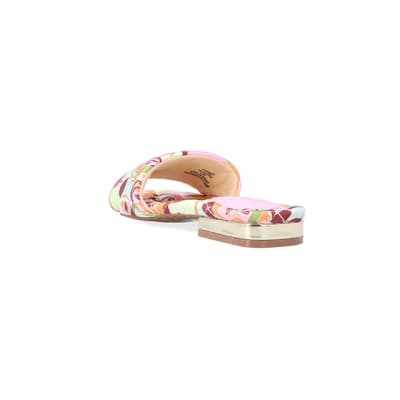360 degree animation of product Yellow print satin padded sandals frame-7