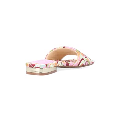 360 degree animation of product Yellow print satin padded sandals frame-11