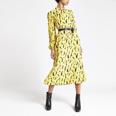 yellow print dress