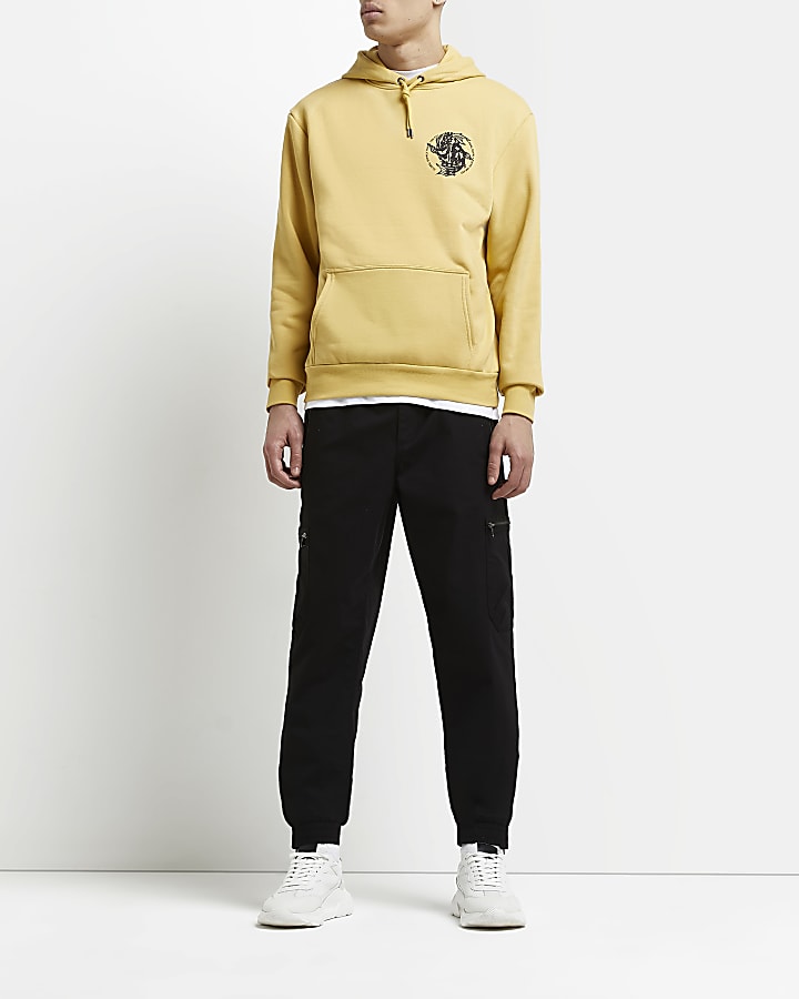 Yellow regular fit graphic hoodie