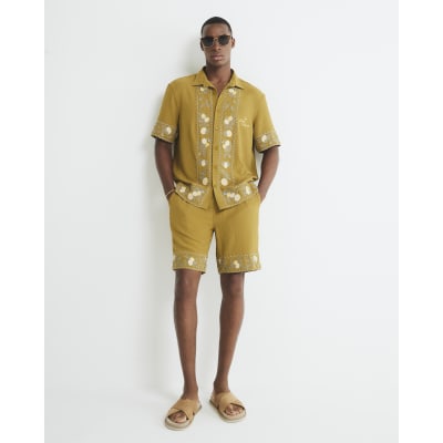 Yellow Regular Fit Lemon Embroidered Shorts