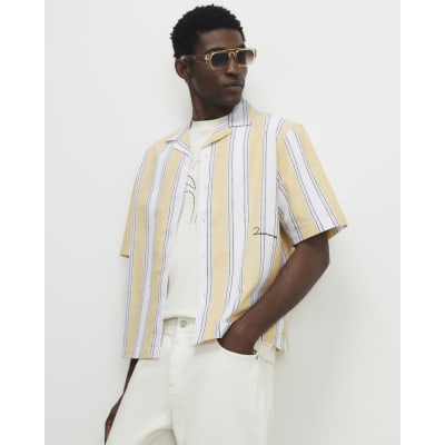 Yellow Regular Fit Linen Blend Stripe Shirt