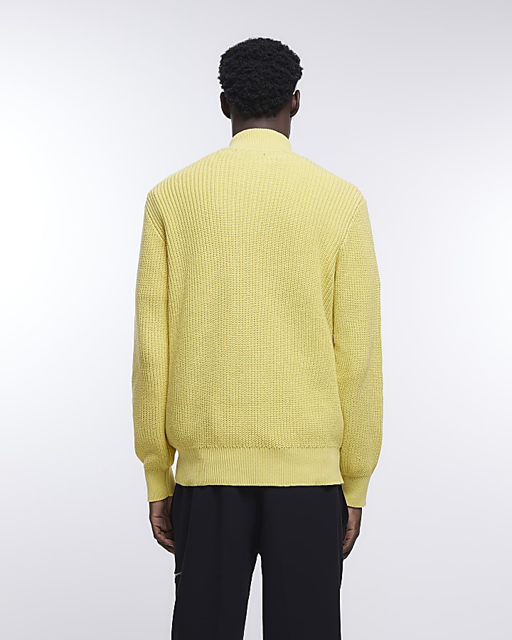 Yellow regular fit quarter zip jumper