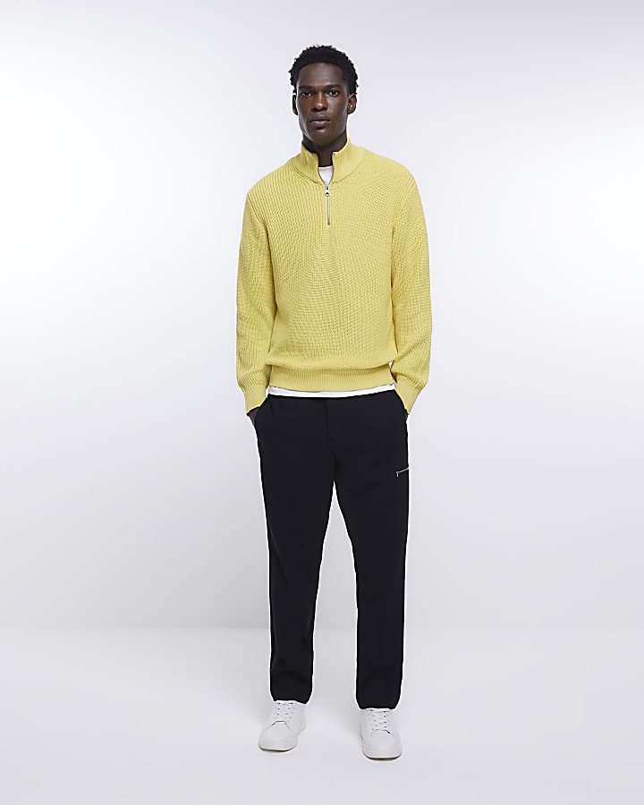 Yellow regular fit quarter zip jumper