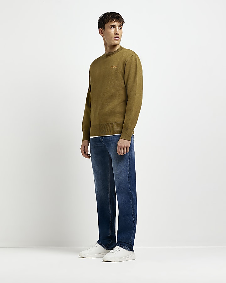Yellow regular fit textured jumper