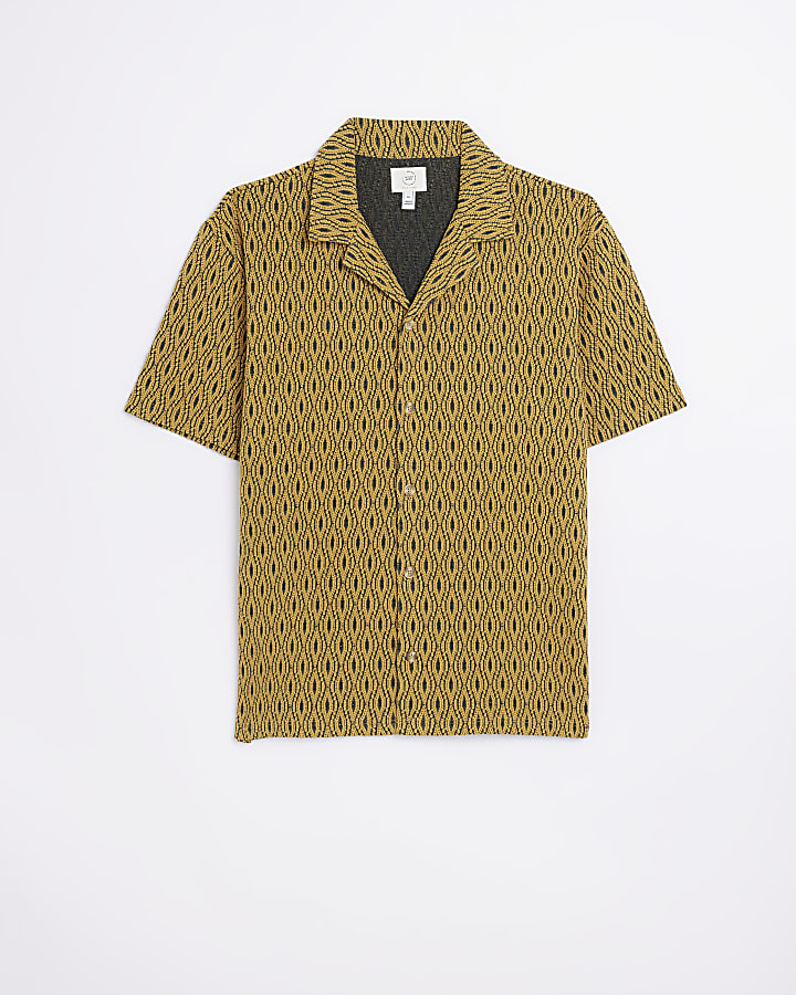Yellow regular fit textured printed shirt