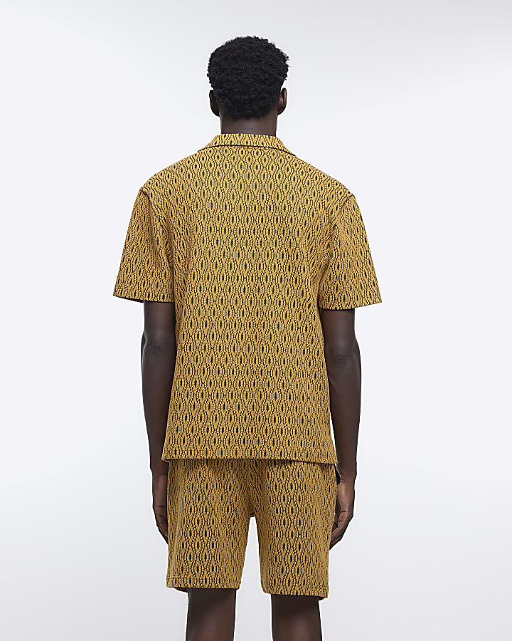 Yellow regular fit textured printed shirt
