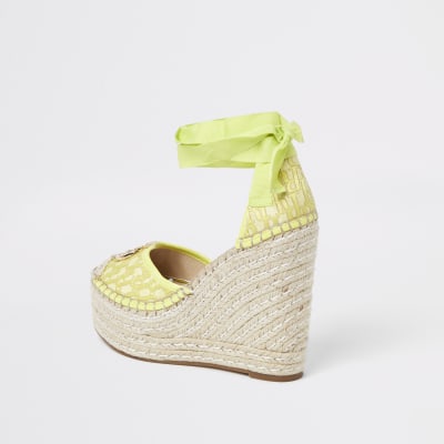 Yellow RI ankle tie wedge sandals