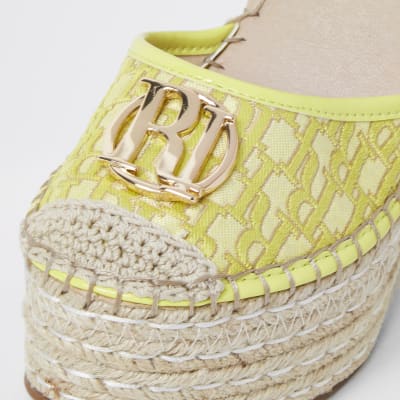 Yellow RI ankle tie wedge sandals