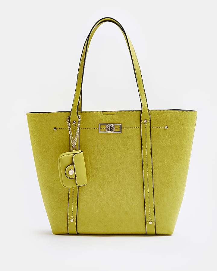 Yellow RI monogram embossed shopper bag