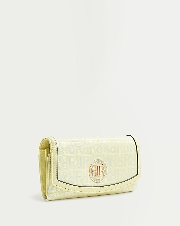 Yellow RI monogram print jacquard purse