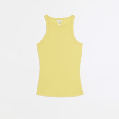 Yellow rib racer vest top River Island