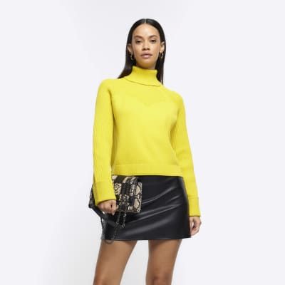 Yellow rib roll neck jumper River Island