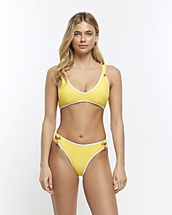 Yellow ribbed high leg bikini bottoms
