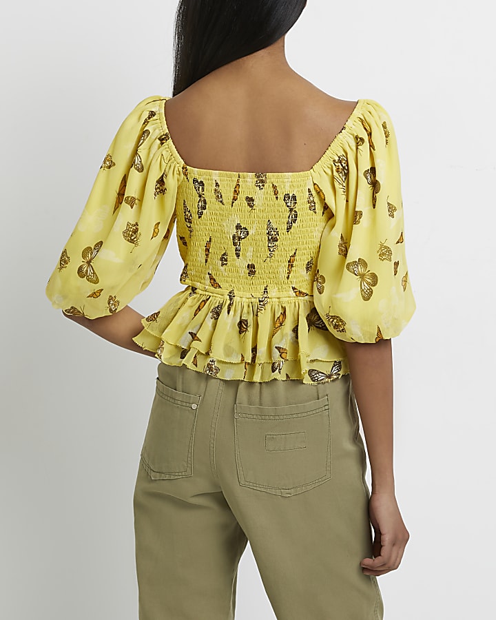 Yellow ruched cut out top