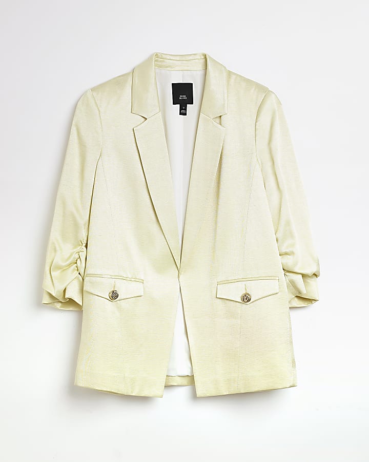 Yellow ruched sleeves blazer