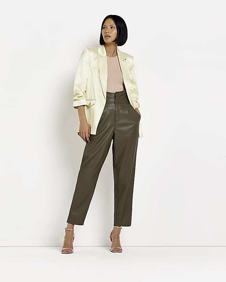 Yellow ruched sleeves blazer