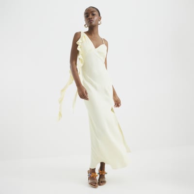 Yellow Ruffle Slip Maxi Dress | River Island