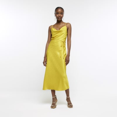 Yellow satin hot sale slip dress