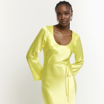 Zara yellow satin slip clearance dress