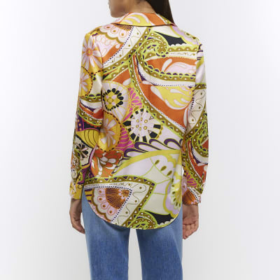 Yellow satin floral shirt | River Island