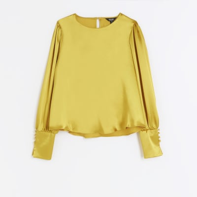 yellow bell sleeve blouse