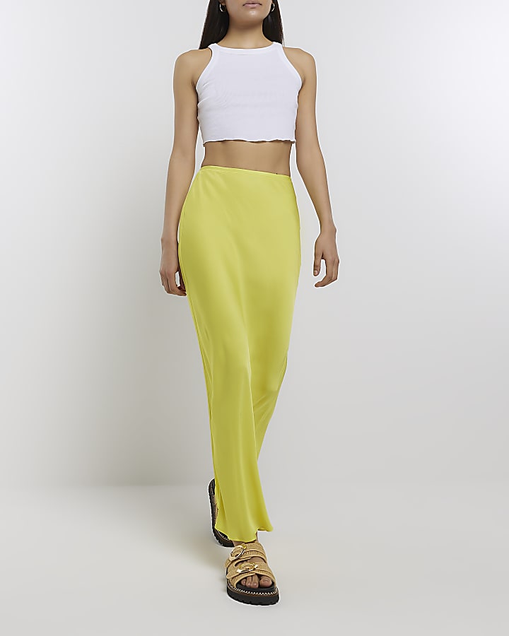 Yellow satin maxi skirt