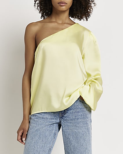 Yellow satin one shoulder top