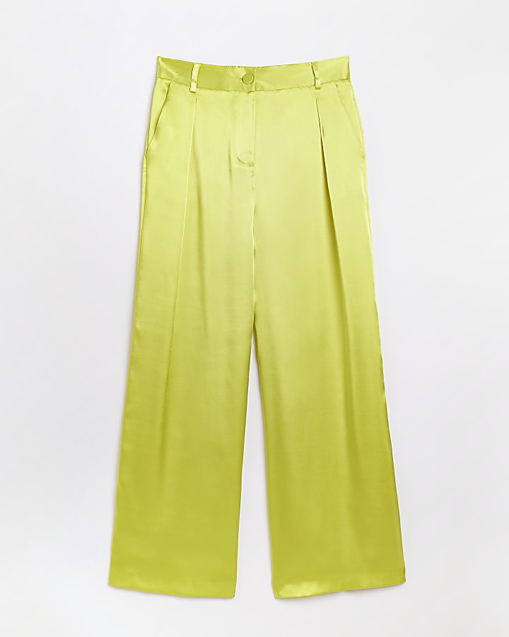 Yellow satin wide leg trousers