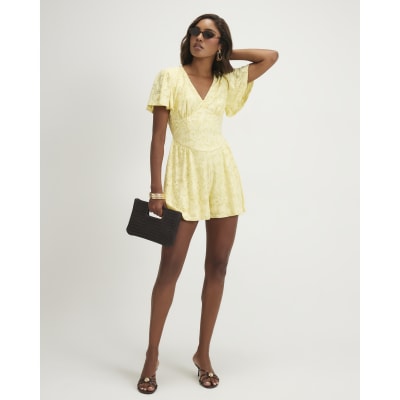 Short Sleeve Floral Burnout Playsuit