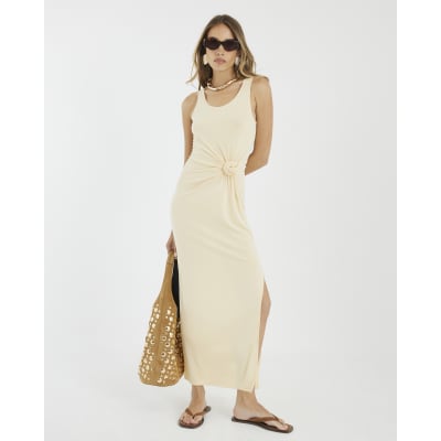 Yellow Sleeveless Side Knot Maxi Dress