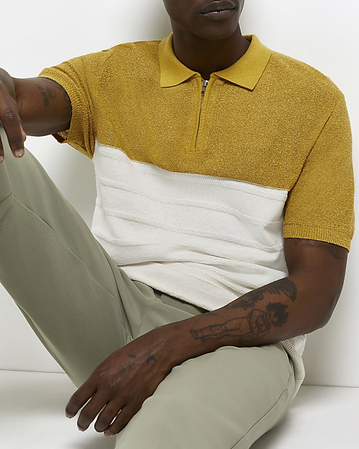 Yellow Slim fit Boucle Polo shirt