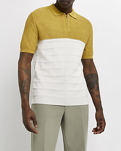 Yellow Slim fit knitted Polo shirt