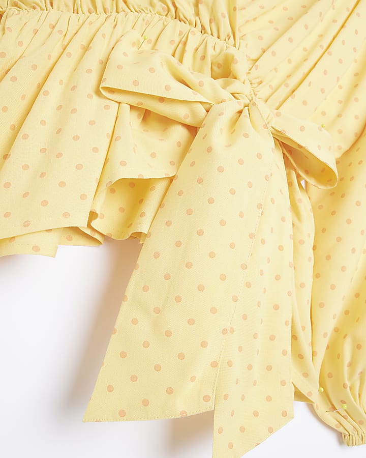 Yellow spot long sleeve kimono wrap top