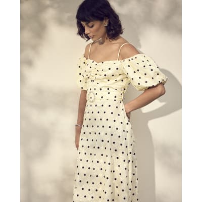 River island yellow polka dot dress sales