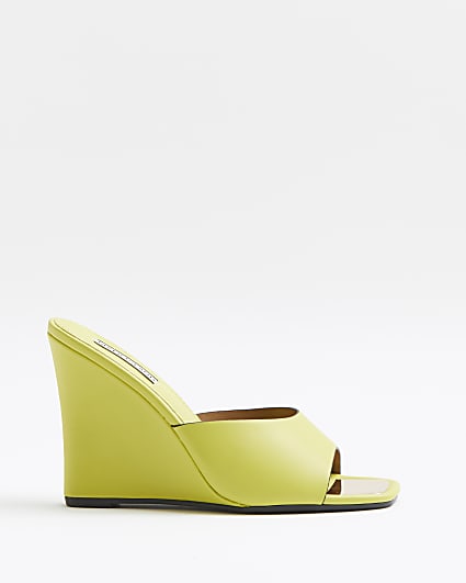 Yellow square open toe wedges