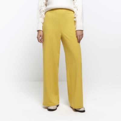 Yellow stitched wide leg trousers | River Island