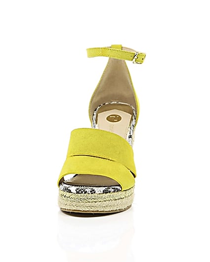 360 degree animation of product Yellow strappy espadrille wedges frame-3