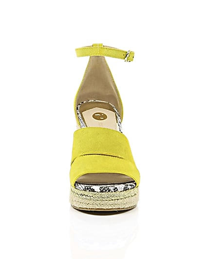 360 degree animation of product Yellow strappy espadrille wedges frame-4