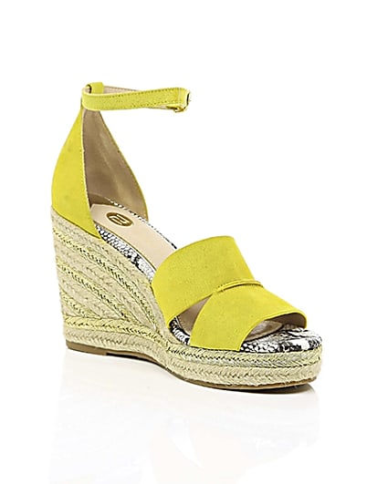 360 degree animation of product Yellow strappy espadrille wedges frame-7